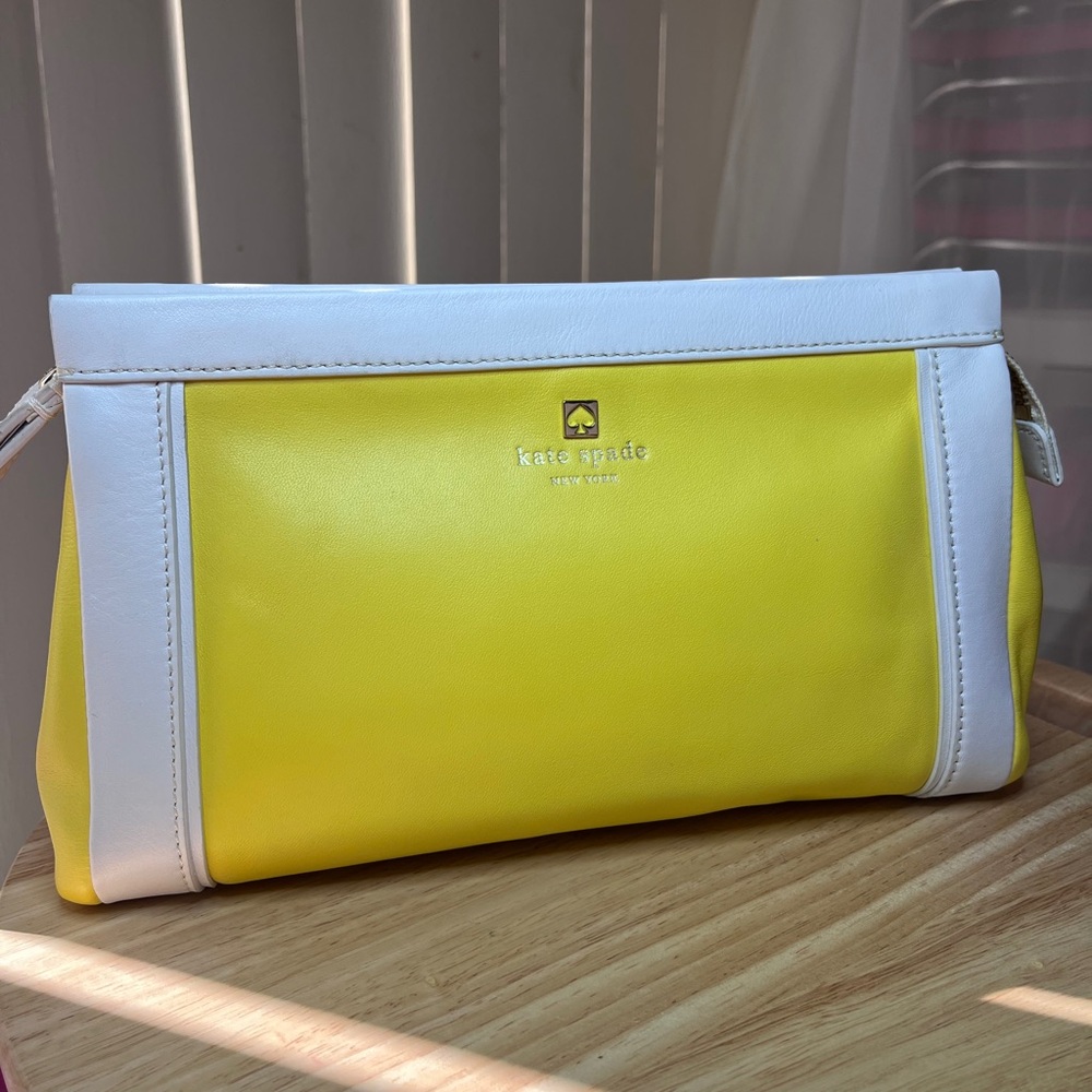 Kate Spade Yellow and White Wristlet Clutch Bag